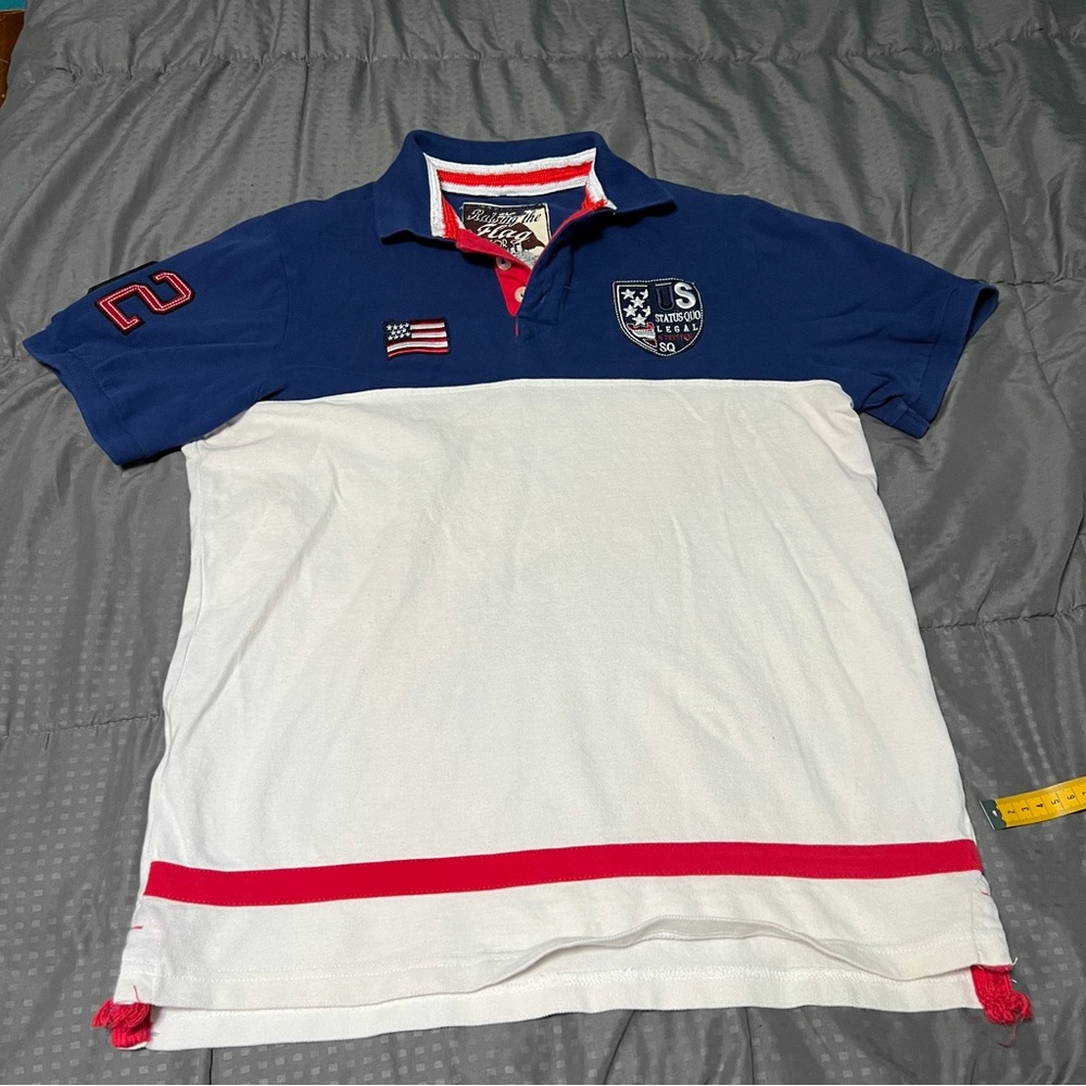 status quo raising the flag polo American Flag 02 STAINS shirt Men's Size medium